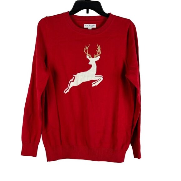 Kim Rogers Women Crew Neck Red Reindeer Sweater Size PL - Picture 1 of 6